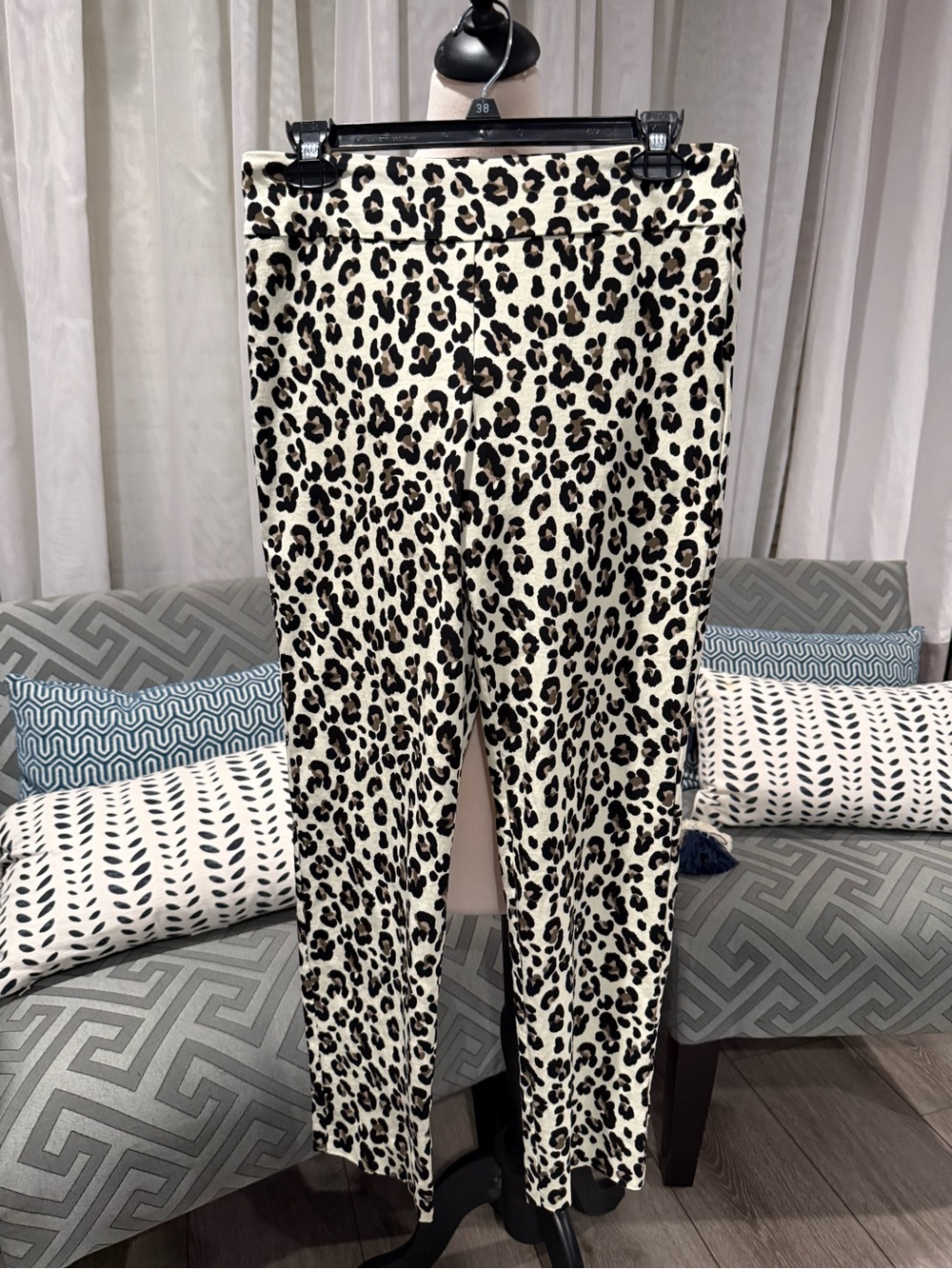 Crazy Larry Leopard Print Pants in Cream & Black, Size 6
